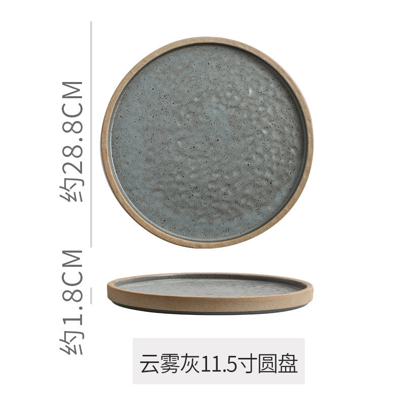 Retro stoneware western food steak plate japanese style with edge restaurant hotel for homestylish shallow plate dessert side dish plate