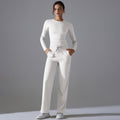 double-sided nylon pure colorlonglong sleeves yoga suit suithigh waist wide leg sports running fitness two-piece set