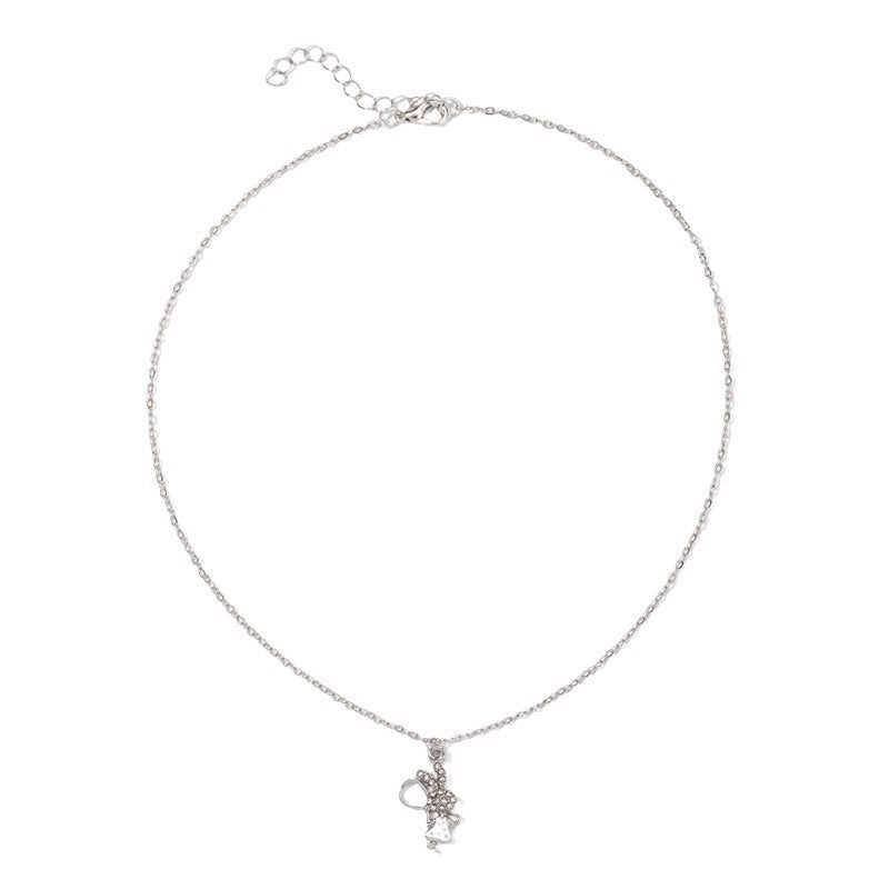 Strawberry necklace wholesale: european, american, and korean style minimalist ins rabbit pendant with diamond accents, enamel cartoon cute jewelry for women