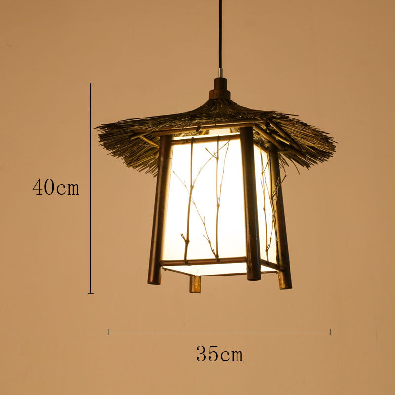 Vintage rattan straw hat chandelier rattan art round bird's nest Chinese pastoral hotel restaurant agritainment bed and breakfast straw hat lamp