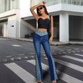 European and american style high-waisted jeans -  cross-border women's fashion streetwear patchwork color block flare jeans