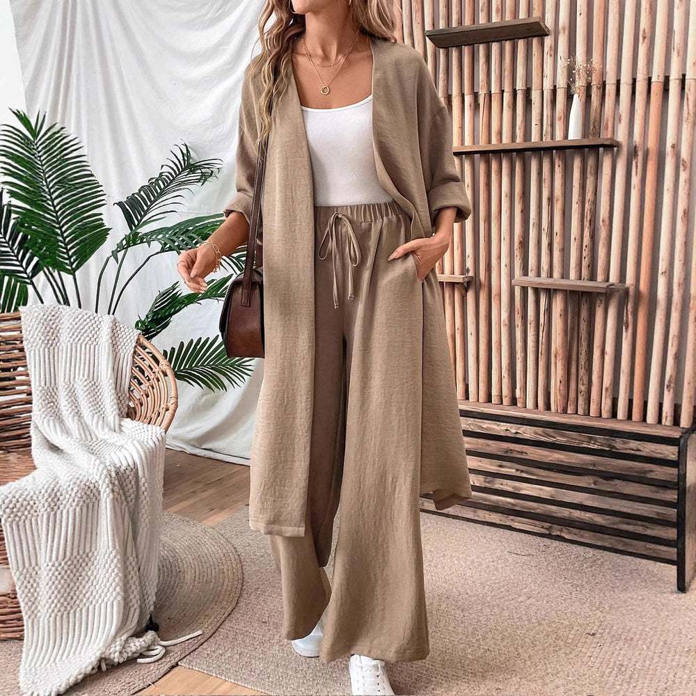 Amazon cross-border fashion casual suit spring & falllongcardigantopsloose pantstwo-piece setlooseslimming look