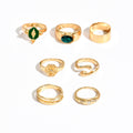 European and american cross-border retro green diamond ring set - trendy, instagrammable, light luxury, high-end rhombus and eight-pointed star rings