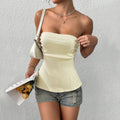 European and american style hot girl sexy bandeau tank top - women's ruched off-shoulder slim fit summer new solid color sleeveless top - export quality