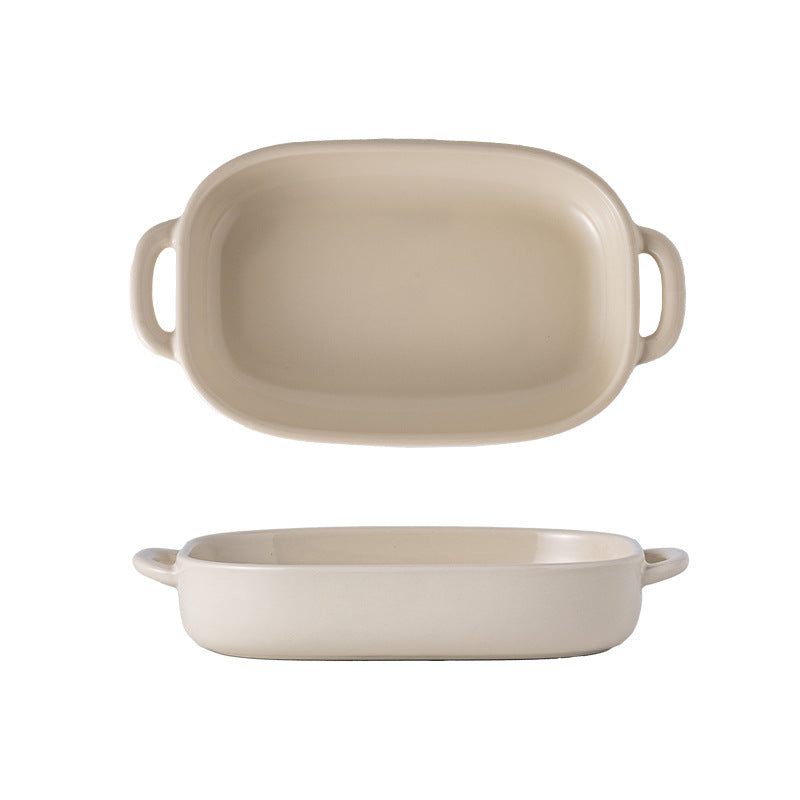 Scandinaviancasualpure color double ear handle baking dish round baking dish restaurant hotel creative baked rice plate ceramic plate plate