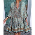 fashion: european and american style, summer new arrival - elegant flared sleeve printed v-neck dress for women