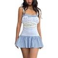 women's clothing  summer new fashionable elegant striped color block sexy cinched waist slip dress