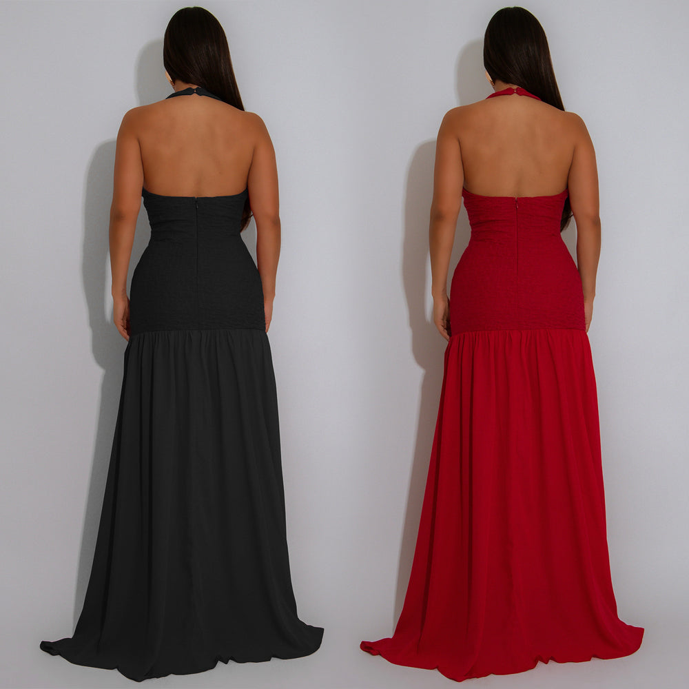 C7562 cross-border   fashion women's halter neck cutout dress for banquets and vacations