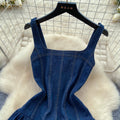 Spicy girl suspender denim flower bud dress women's summer k-style niche design waist slimming lookelegant a-line skirt