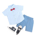 summer british style overalls boy's short-sleeve shirt & korean style pants set - cotton, wholesale for boys