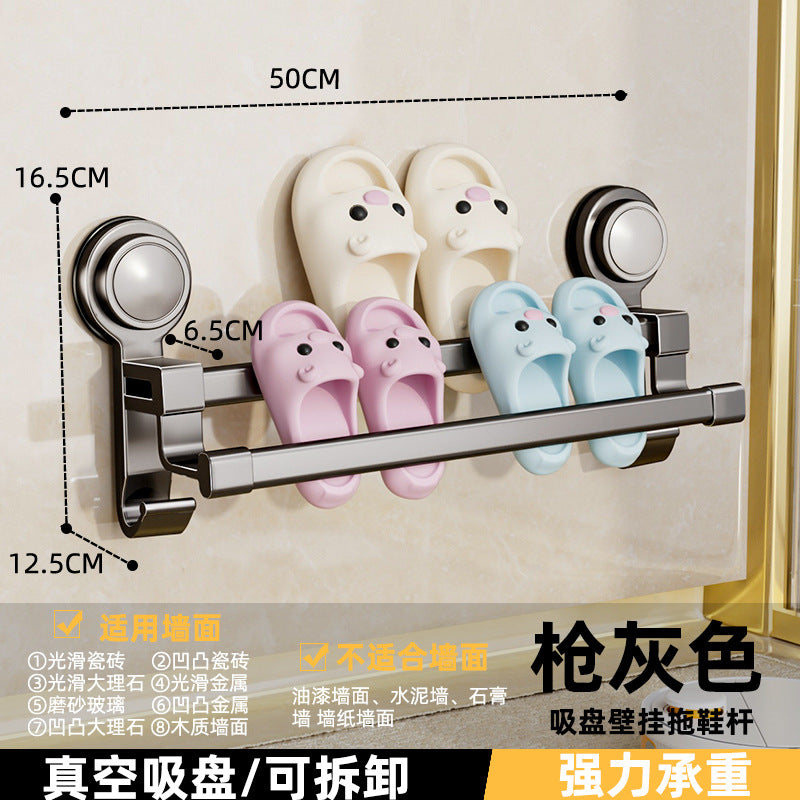 Suction cup slippers double pole punch-free bathroom toilet storage handy gadget wall-mounted drain home slipper rack