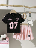 spring/summer new arrival: cross-border baby & toddler preppy style printed short-sleeve top + pleated a-line skirt two-piece set