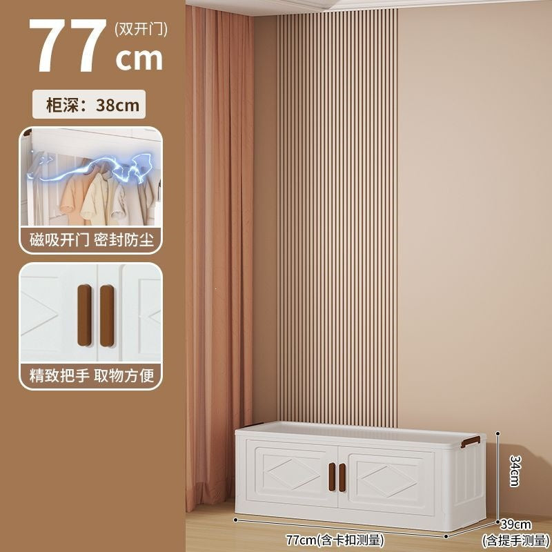 Foldable storage cabinet - no assembly required, large capacity kids' wardrobe, double door organizer, simple rolling storage cabinet