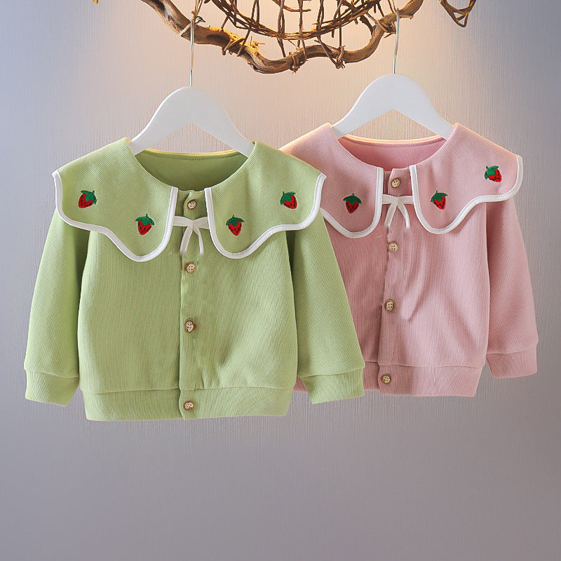 new spring/autumn stylish outerwear for baby girls, 0-3 years old, infant clothes, girls' long-sleeved comfortable versatile cardigan