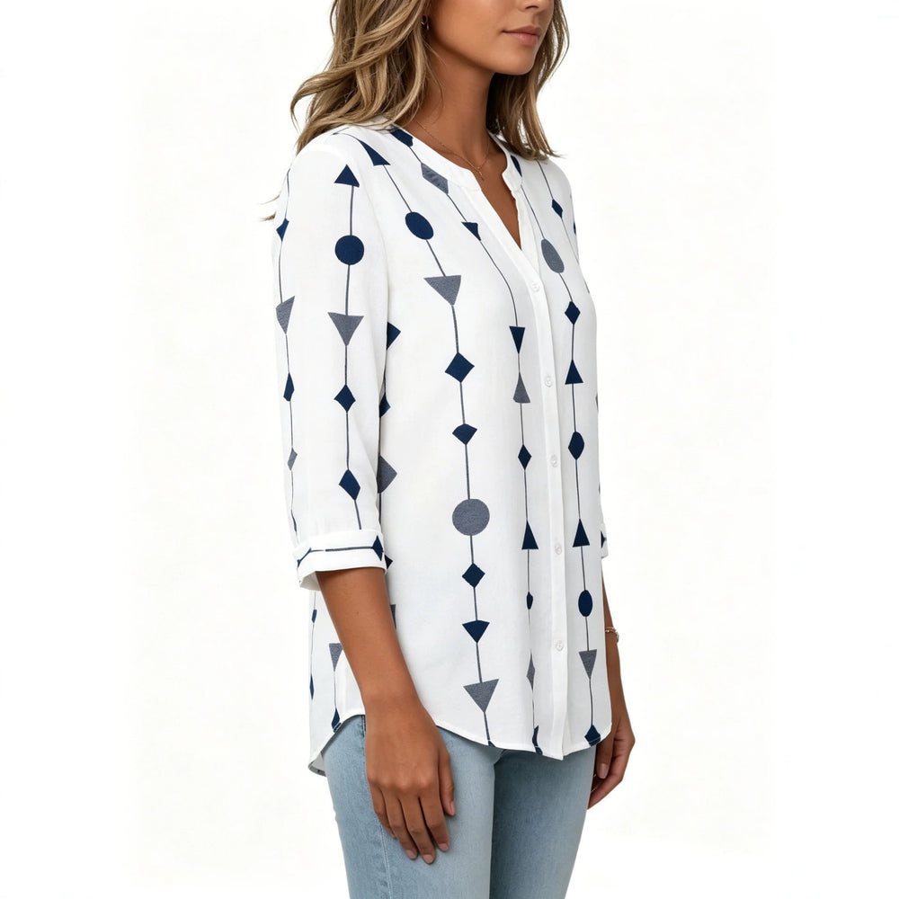 new european and american style women's v-neck printed shirt casual long sleeve t-shirt