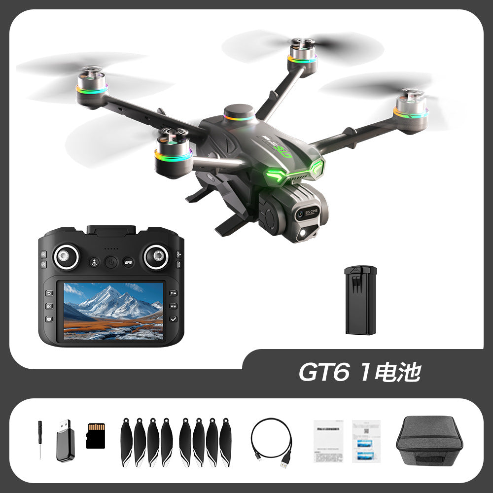 Gt6 drone: gps auto-return, hd aerial photography, extended flight time, brushless motor, 5.64inch large screen remote control aircraft