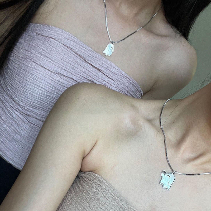 Halloween necklace wholesale fashion cross-border jewelry cartoon oil drop heart ghost pendant necklace couple necklace women