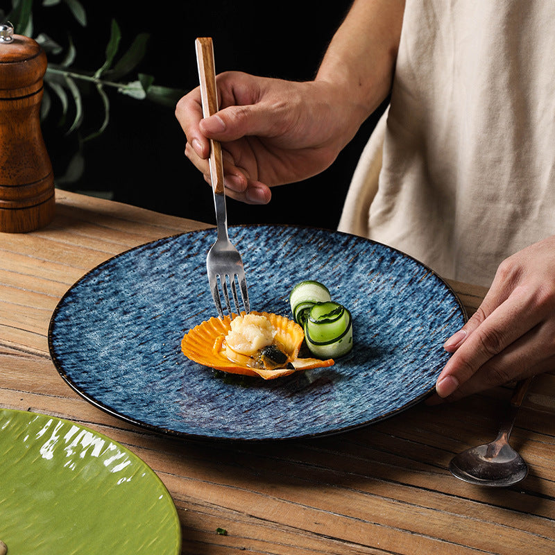Japanese retroclassy sense kiln transformed steak shallow plate restaurant hotel ceramic western food plate dessert pastry plate plate