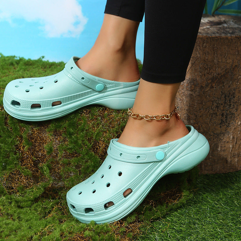 Thick solepvc crocs women's summer outwearplatform shoes bottom toe cover half drag non-slipfashion heightened beach sandals