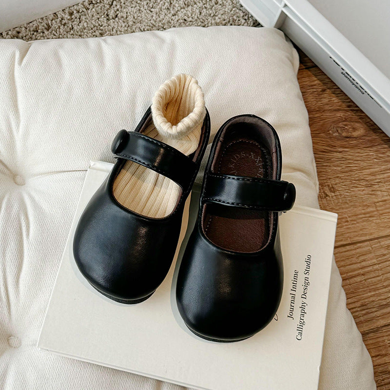 Fashion foreign style girls British style small leather shoes 2025 spring new Korean version shallow mouth soft sole children's casual shoes