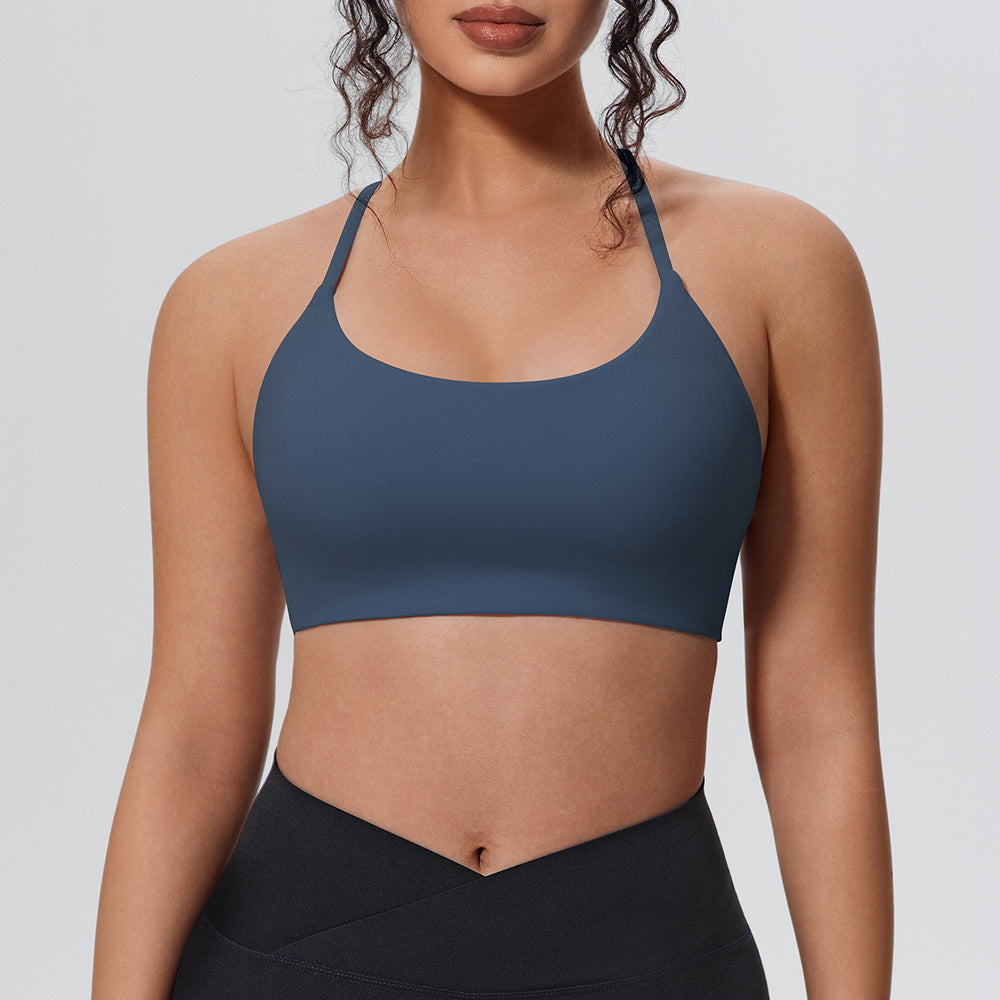New arrival nude yoga vest thin shoulder straps detachable breast pad sports intimates suspenders beautiful back push up fitness bra