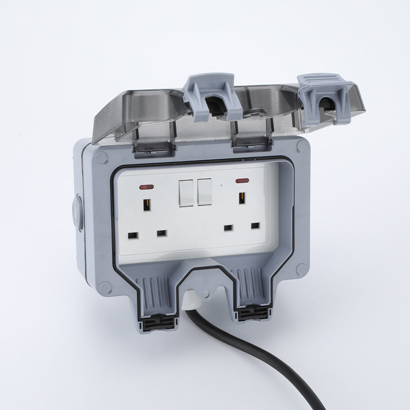 Two-position lamp with switch with wire British outdoor rainproof water with bottom box socket, outdoor power supply surface-mounted wiring