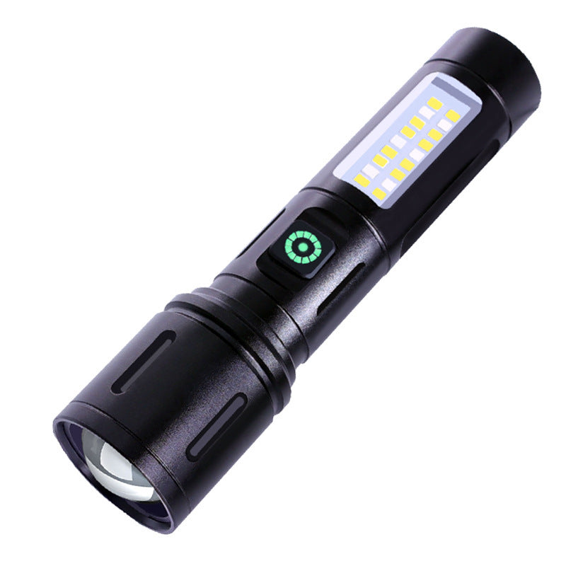 Cross-border white laser aluminum alloy flashlight zoom side light flashlight outdoor emergency super bright long battery life flashlight