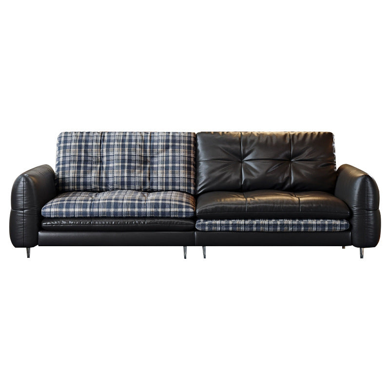 Double-sided genuine leather sofa, small apartment leather and fabric combination, removable and washable hamburger sofa, down-filled, vintage-style oil-waxed leather sofa