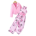 european style girls' sleeveless floral halter romper with pink blazer two-piece set
