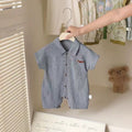 Infant and toddler boys' summer clothing,  summer collection. korean-style casual striped design, short-sleeved romper/hooded onesie for outings and crawling