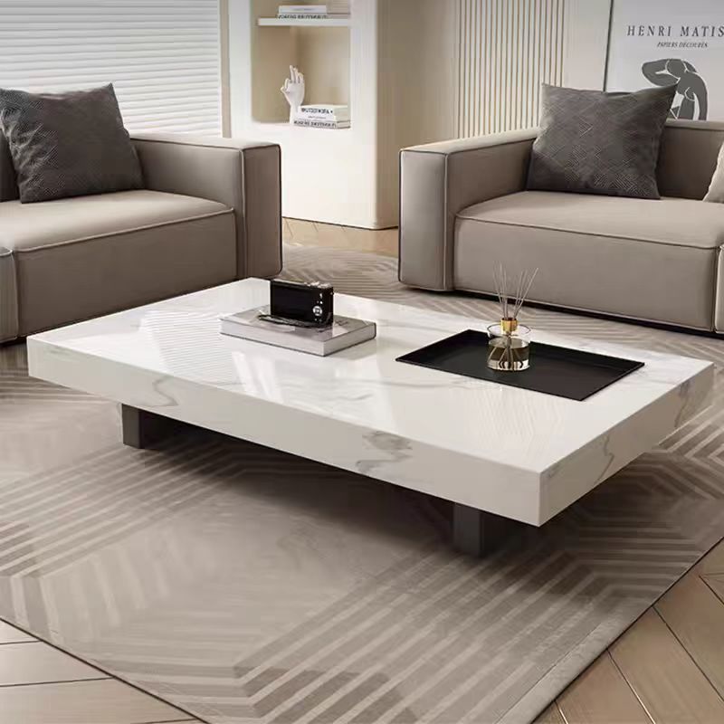 Italian minimalist light luxury high-end suspended rock slab square venetian brown marble living room home coffee table