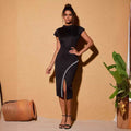 supply of african fashion silm hip-covering short-sleeved high-collar beaded slit dress small dress special price