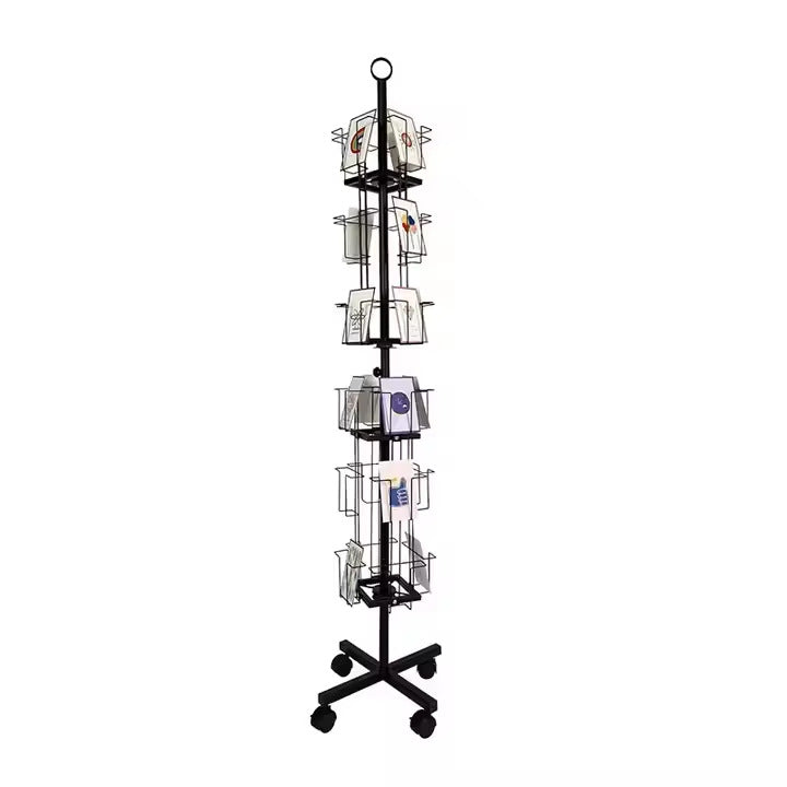Source Factory Retail Floor-to-ceiling metal display stand Lightweight rotating greeting card and bookshelf with storage function