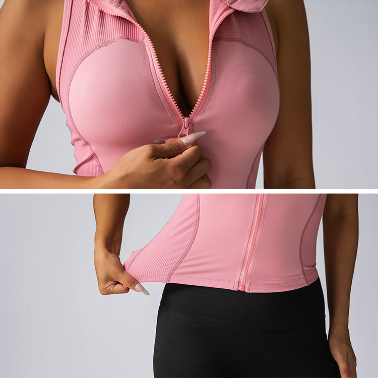 Lulu-inspired yoga tank top: seamless, high-end, zippered sleeveless vest for women - perfect for workout, fitness, and concealing underarm fat