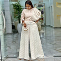 European and american cross-border women's fashion:  autumn new collection - stylish round neck top with printed wide-leg pants set