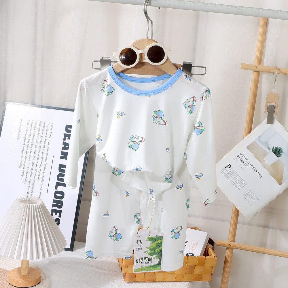 Kids' class a summer loungewear: boys' long-sleeve air conditioning pajamas, girls' modal sleepwear, cute baby clothes