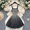 Elegant and chic camisole dress for women - autumn  collection: french retro, slimming, pleated, striped knit dress
