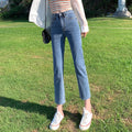Commutingstraight-leg pants hot-selling new arrivalcasual denim nine-point pants easiest for matchhigh waistslimming look hip-lifting washed jeans