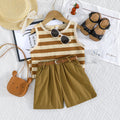 summer new arrivals: girls' striped trim tank top and casual shorts two-piece set - the perfect outfit for shopping!