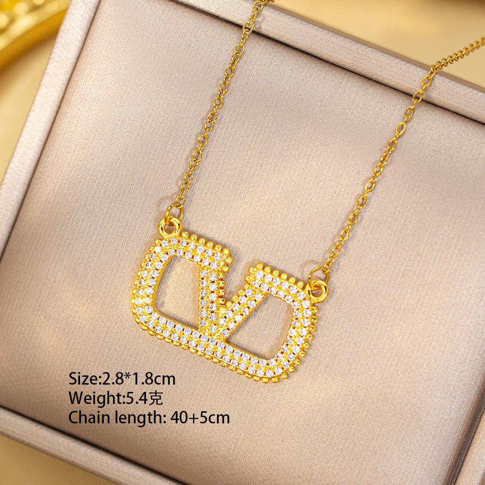 [copper inlaid with zirconium] cross-border popular letter necklace for women, versatile, high-end, light luxury, diamond-encrusted sweater chain jewelry