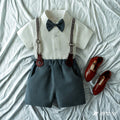Kids' summer gentleman outfit: baby boy short-sleeve shirt & suspender pants two-piece set, boy's shirt, first birthday dress