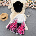 Vintage chic women's summer set: high-end design sleeveless blouse top + pleated maxi skirt two-piece outfit