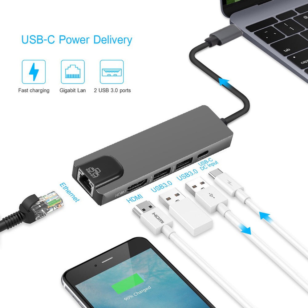 Type docking station-c to hdtvusb-chub+ network card type to 100m high-definition multi-interface expansion