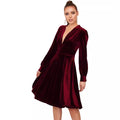 Amazon women's european and american style gold velvet v-neck midi dress,  spring new arrival solid color puff sleeve dress