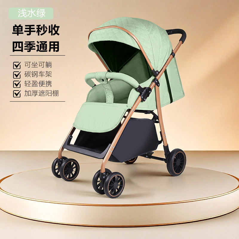Baby stroller - reclining, multi-functional, one-click fold, lightweight, high-view, heavy-duty shock absorption