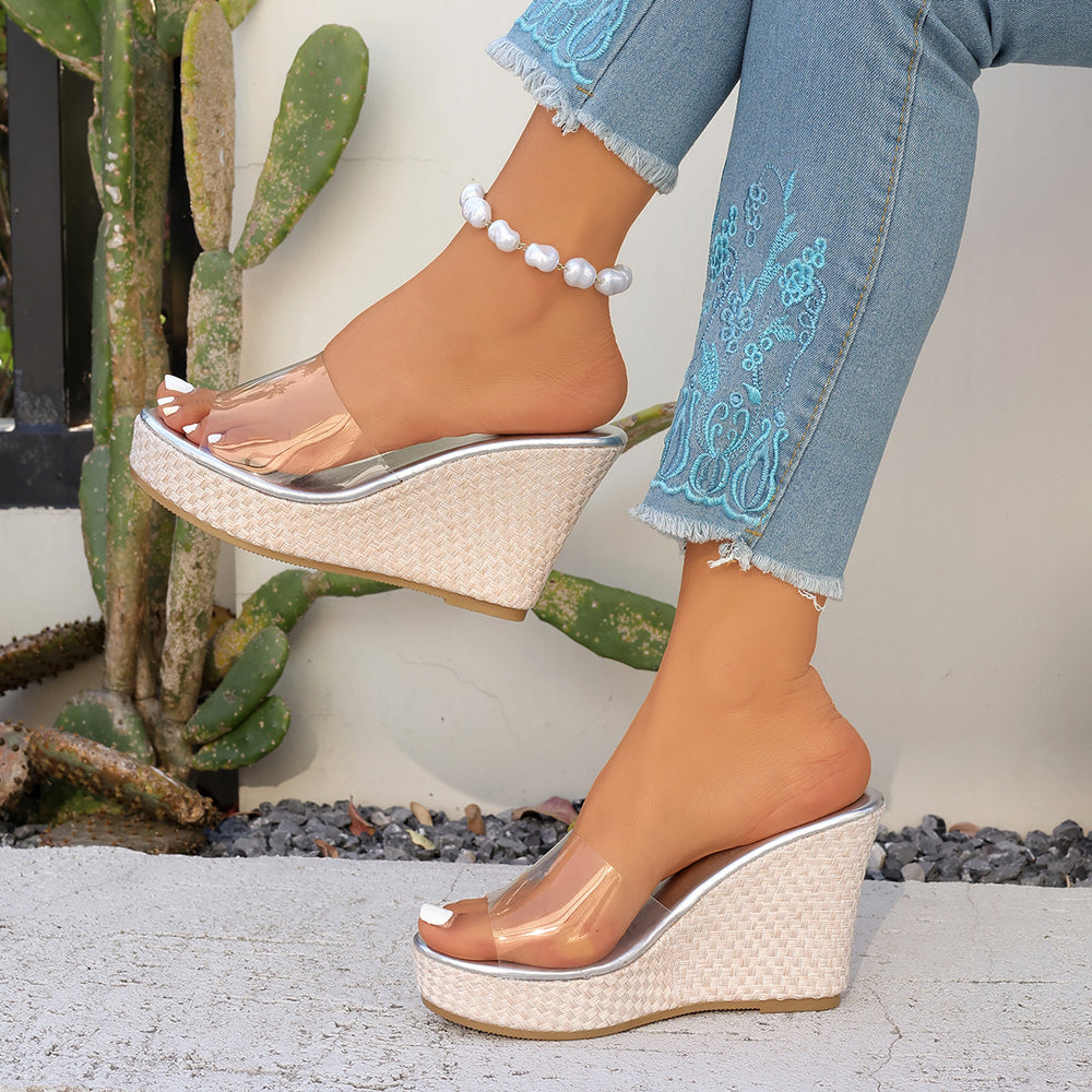 wedge heel fish mouth large size sandals women's summer new arrivalk-stylethick soleeasiest for match cloth sandals women's wholesale