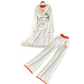 European and american fashion color block crew neck short sleeve knit top + cinched waist longline outerwear jacket + high-waisted pants three-piece set
