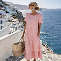 european and american cross-border  women's spring/summer vacation casual double-layer design round neck short sleeve dress