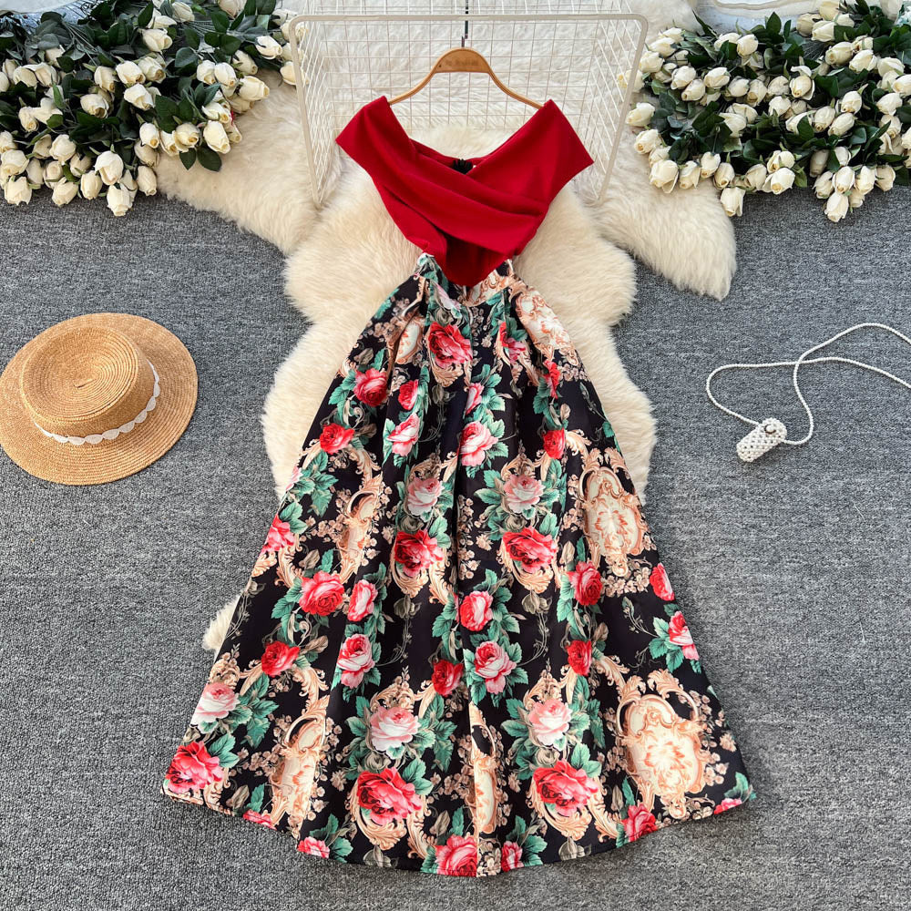 Korean style sleeveless printed work dress - women's summer high-waisted a-line maxi dress with a chic, flowy hem