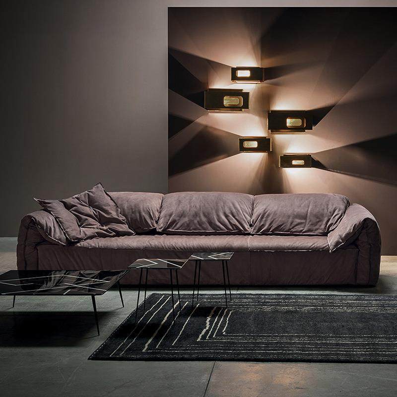 Foshan furniture little elephant ear leather sofa italian normcore living room straight row down genuine leather lazy fabric sofa